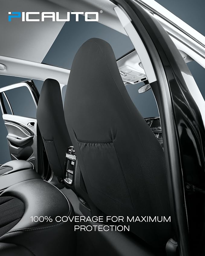 PIC AUTO Car Seat Covers, High-Back Full Set Automotive Seat Covers, Front and Rear Bench - Sports Carbon Fiber Mesh Design, Universal Fit for Most Cars, SUVs, Trucks, Airbag Compatible (Gray)
