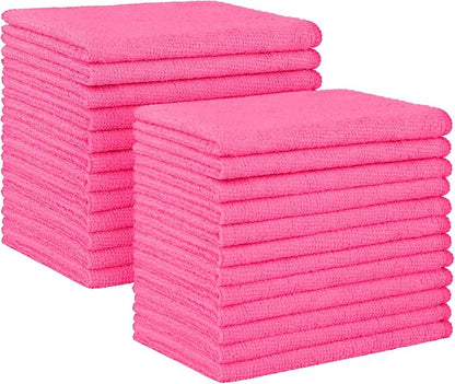 HOMEXCEL Pink Microfiber Cleaning Cloth, 24 Pack Absorbent Cleaning Rags, Lint-Free, Streak-Free Cleaning Towels for Car Kitchen House, 12"X11"