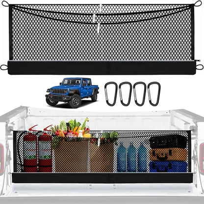 3-Layer Cargo Net for Jeep Gladiator 2020-2026, Zoned Storage Truck Bed Net with Foldable Zippered Bottom Bag, Heavy-Duty Cargo Organizer Netting for Camping, Trips & Everyday Use