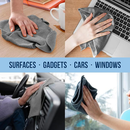 GREEN LIFESTYLE Microfiber Cleaning Cloth 11.5" x 11.5" 12 Pack - Edgeless Microfiber Towels for Cars, Cleaning Rags, Lint Free Car Microfiber Towel, Reusable Cleaning Cloths for House, Garage (Grey)