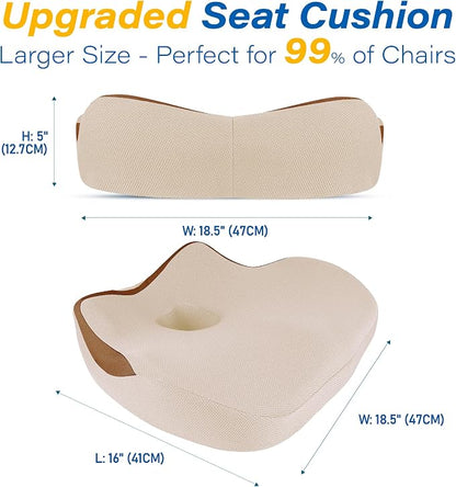 Car Seat Cushion: Ergonomic Memory Foam Car Cushion for Sciatica Pain Relief, Larger Driving Seat Pillow for Short Drivers on Long Drives - Butt Pillow for Truck, Office, Wheelchair - Beige