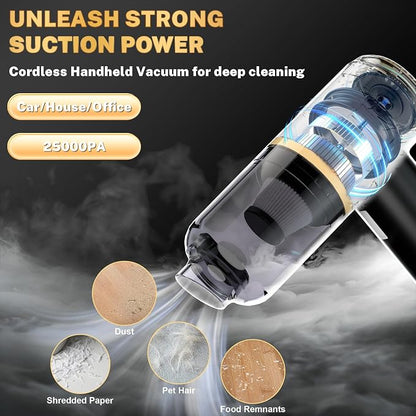 Cozylady Handheld Car Vacuum Portable Cordless, High Power 6 in 1 Vacuum Cleaner & Air Duster & Air Blower with 4000mAh Brushless Motor and Multi-Nozzles for Car, Home, Office, Camping, Pet (25kpa)