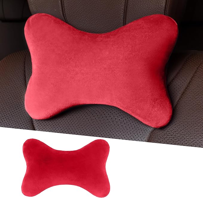 Car Headrest Pillow, Soft Comfortable Memory Foam Automotive Neck Pillow Cushion for Neck Pain Pressure Relief, Universal Fit (Red)