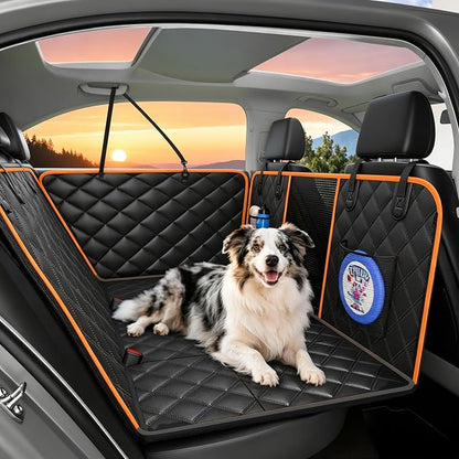 Dog Car Seat Cover for Back Seat, Hard Bottom Back Seat Extender for Dogs - Supports 400lbs,New Waterproof, Scratch Resistant, Anti Slip Portable Dog Hammock,Suitable for Cars, SUVs and Trucks(Orange）