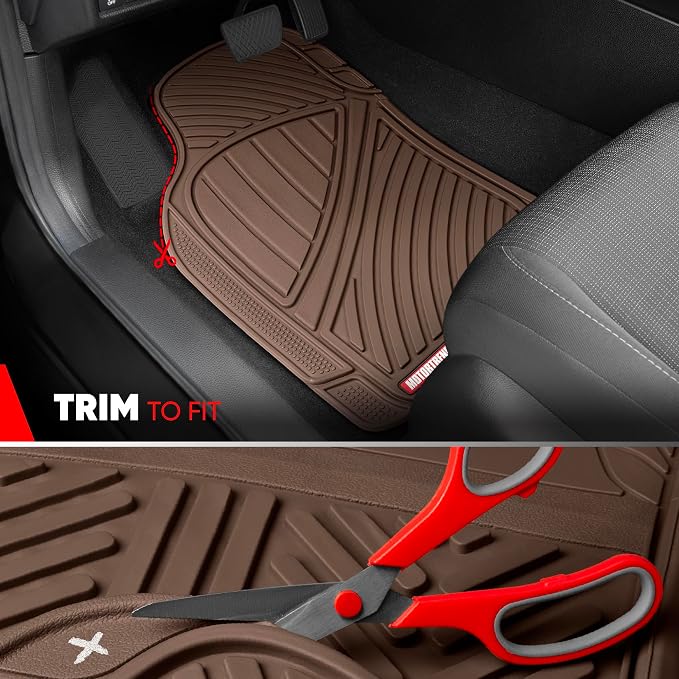 Motor Trend FlexTough Performance All Weather Rubber Car Floor Mats - 3 Piece Floor Mats Automotive Liners for Cars Truck SUV, Heavy-Duty Waterproof (Brown)