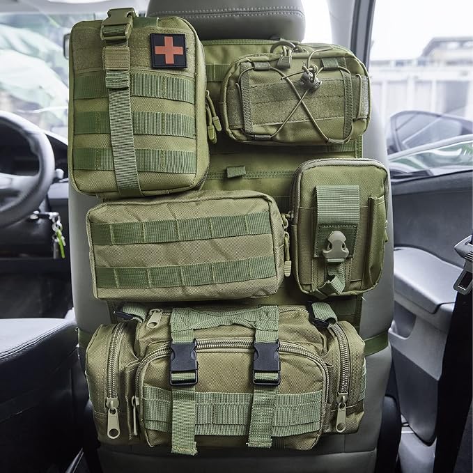 BXBXHD 6 Pack Tactical Truck Organizer Back Seat Storage Car Seat Storage Bag Molle Panels for vehicles, Car and SUV with Lots of Handy Compartments (Army green)