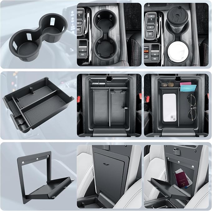 BIBIBO 3Pack for 2026 Honda Passport Center Console Organizer for 2026 Honda Passport Armrest Console Organizer +Hidden Storage Box+Cup Holder 2026 Passport Accessories 2026 Passport