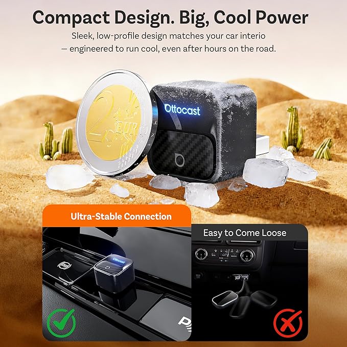 Ottocast Mini Core 2026, 2-in-1 Wireless CarPlay Adapter & Android Auto Adapter – Auto-Switch, Plug & Play, WiFi 6, Fast Reconnect, Mini & Stable