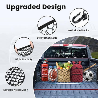 Canvcle Trunk Cargo Net for 2022-2025 2026 Ford Maverick Accessories Envelope Style Mesh Trunk Net Organizer and Storage Stretchable Adjustable Elastic Nylon Rear Cargo Netting with Hooks