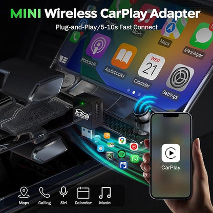 MMB Wireless Carplay Adapter for Apple iPhone, 2026 Upgrade Plug & Play, MINI-Ultra, Fastest for Converts OEM Wired to Wireless Car Play Only for Car Model 2016+ and iOS 10 USB & Type-C