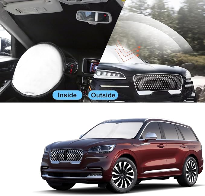 TINGLU Sun Shade for Lincoln Aviator 2020-2025 2026 Accessories Windshield Sun Shade Window Shade UV Rays Protection Sun Visor Cover with Steering Wheel Sunshade Storage Bag