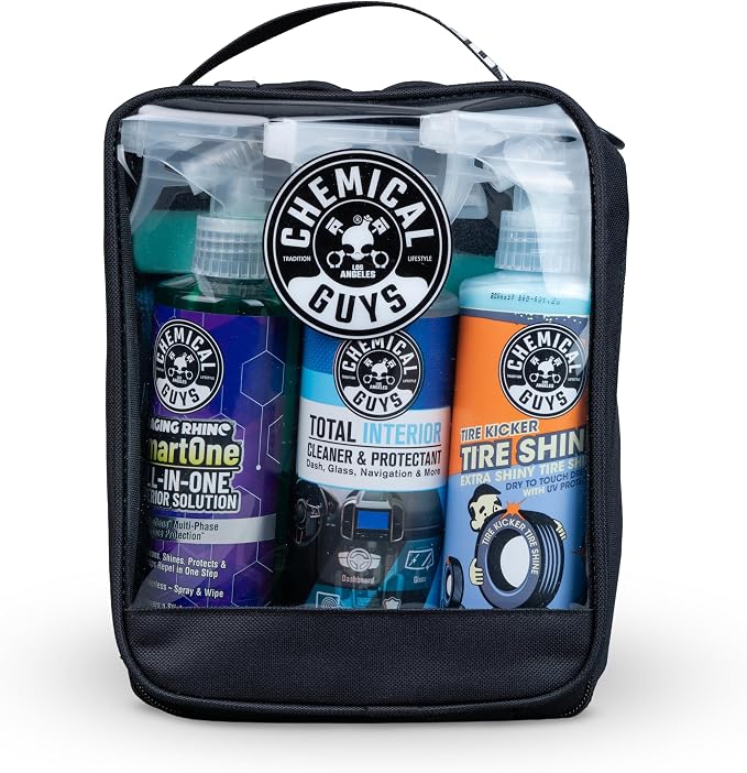 Chemical Guys Quick Detailing Kit With Storage Bag, Raging Rhino SmartOne Exterior Spray, Interior Cleaner, Tire Shine, Microfiber Towels, And Applicators Giftable Car Care Set