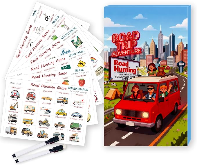 Road Trip Adventure Travel Scavenger Hunt Game | Road Hunting Card Game, Occupations Theme, Drinks Theme, Fruits Theme
