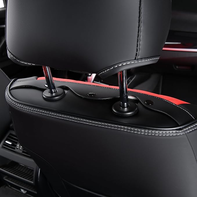 FLORICH Leather Seat Covers, Seat Covers Full Set, Car Seat Protectors 5 Seats,Automotive Seat Covers Fit for Most Cars Trucks-Black&Red