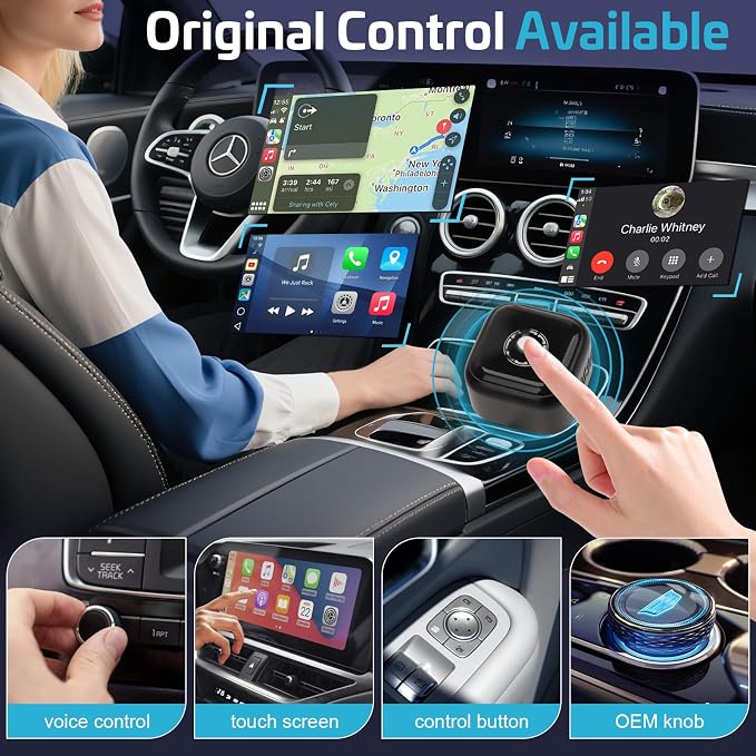 Wireless CarPlay Adapter, 2-in-1 Wireless CarPlay & Android Auto Dongle, 1-Click Multi-Device Switch, Fast Auto Reconnect, OTA Upgrade, USB‑C, for iOS 10+/Android 11+ & Factory Wired CarPlay Cars