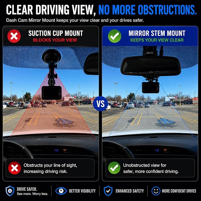 Dash Cam Mirror Mount - Fits Falcon F170HD,Rexing V1, Z-Edge, Old Shark, YI, Amebay,KDLINKS X1,VANTRUE and Most Other Dash Cameras