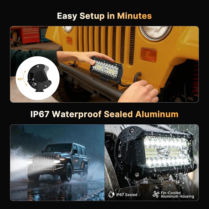 LED Pod Lights Flood Beam, Smart App Controlled Off Road Driving Lights Supports CarPlay/Android Auto, IP67 Waterproof 6000K White Lamps for Trucks, ATV, UTV, SUV, Boat (7 Inch)