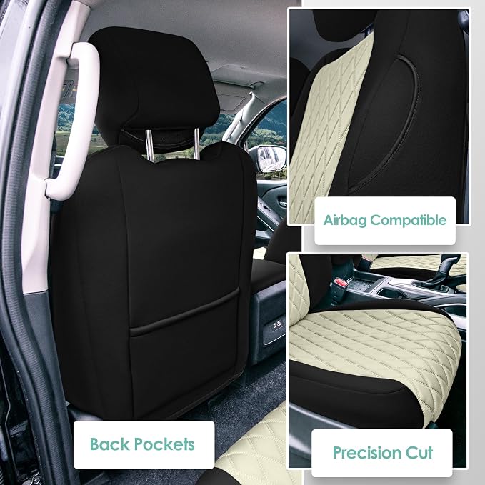 FH Group Custom Fit Car Seat Covers Specifically Made for 2022-2026 Nissan Frontier, Front Set BeigeUltraflex Neoprene Waterproof Automotive Seat Covers for Pickup Truck, Nissan Accessories