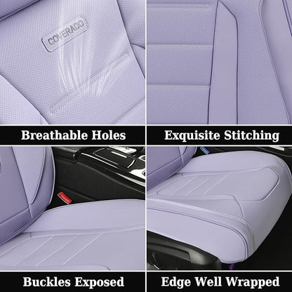Coverado Car Seat Covers Full Set, Nappa Leather Seat Covers for Cars, Car Seat Protector Car Seat Cushion, Front and Back Seat Protectors Cushions Universal Fit for Most Cars Vehicles(Purple)