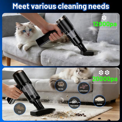 GcdPai Handheld Car Vacuum Cordless 20000PA Powerful Small Portable Rechargeable Vacuum Cleaner with LED Light Mini Vacuum for Car, Home, Office, Keyboard, Pet (Black Gold)