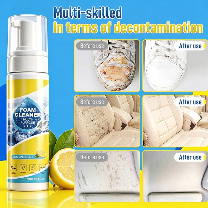 4-in-1 Foam Spray Cleaner - 2026 New Foam Cleaner Multi Purpose, New Foam No-Rinse Cleaner with Sponge and Towel for Car Interior, Kitchen Grease, Bathroom Tiles, Sofa Upholstery