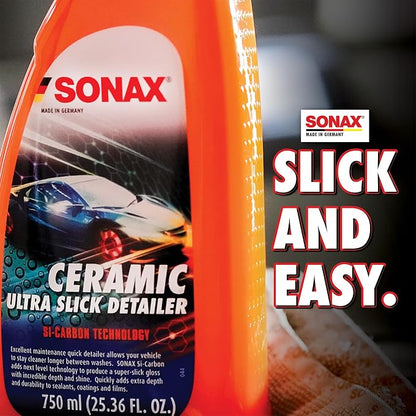 SONAX Ceramic Ultra Slick Detailer | Ceramic Quick Spray Detailer | Si Carbon Ceramic | Durable High Shine Detailer | Slick to the Touch Detailer | Waterless Wash | 268500 | 5 Liter