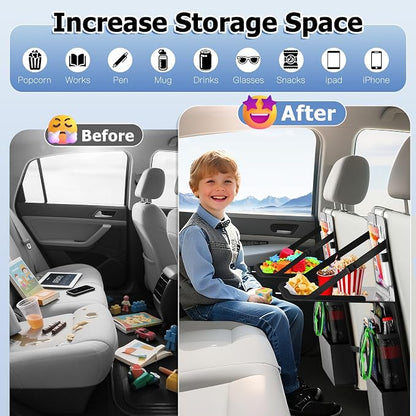 KaiCross Backseat Car Organizer with Upgraded Foldable Tray, Car Seat Organizer for Kids, Travel Accessories with 9 Storage Pockets,Car Seat Organizer Backseat with Touch Screen-1 Pack