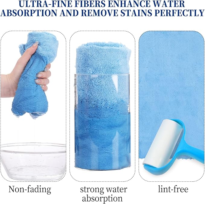 Tallew 16 Pcs 15 Pcs Car Microfiber Towels Buffing Drying Wash Cleaning Cloths Plush Large Towels Thick Care Polishing Detailing Waxing Scratch Proof Towel, 15.75 x 15.75 Inch (Light Blue)
