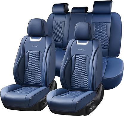 Coverado Car Seat Covers Full Set, 5 Seats Seat Covers for Cars, Nappa Leather Waterproof Car Seat Covers Automotive Seat Covers Interior Accessories Universal Fit Most Cars(Blue)