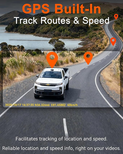 Pemacom Truck Dash Cam Easy-Steup: Dual Camera 4K Front and 2K Rear with Night Vision GPS WiFi Clear Captures Pickup Trucks License Plates - 72H Parking Monitoring for Daily Commute