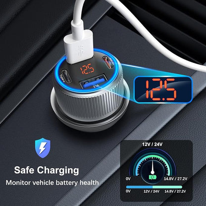 USB C Car Charger 5 Pack, 65W Dual 12V USB C & USB A Car Charger with Voltage Display Multi Port PD/QC 3.0 Fast Charge Cigarette Lighter Adapter for iPhone 17/16/15/14/13 Pro,Galaxy S25,Android(Grey)