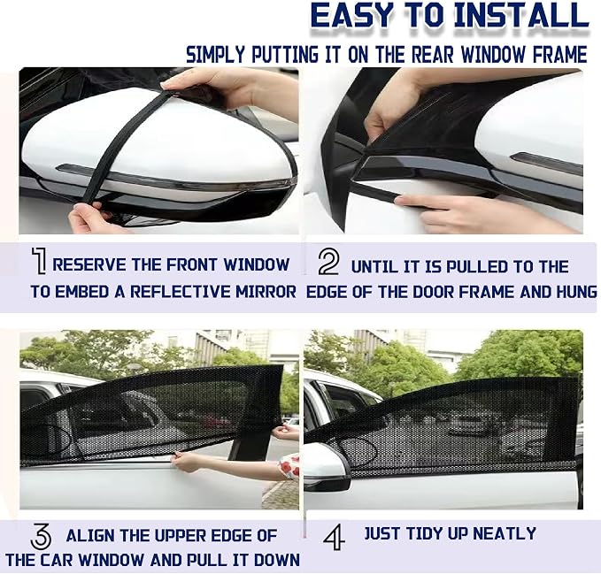 Car Front Window Shades, OUTTDID 2 Pack Side Window Sun Shades,Stretchy Mosquito Net Cover Fit Cars SUVs - Up to 31.5”x49.6”