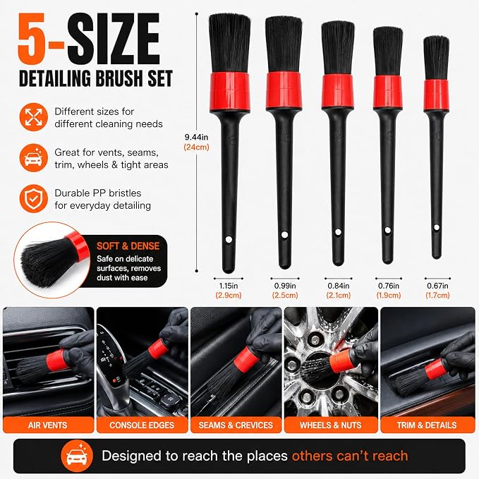 18-Piece Car Detailing Kit – Complete Car Interior Detailing Kit and Exterior Cleaning Set with Detail Brushes, Wire Brushes, Waxing Mop, and Microfiber Accessories for Vehicles