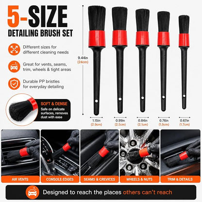 18-Piece Car Detailing Kit – Complete Car Interior Detailing Kit and Exterior Cleaning Set with Detail Brushes, Wire Brushes, Waxing Mop, and Microfiber Accessories for Vehicles