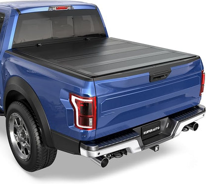 KUIPERAUTO 6.5ft Quad-Fold FRP Hard Truck Bed Tonneau Cover Compatible with 2004-2014 Ford F-150,On Top Mount,Lockable,Styleside Bed 78.9inch