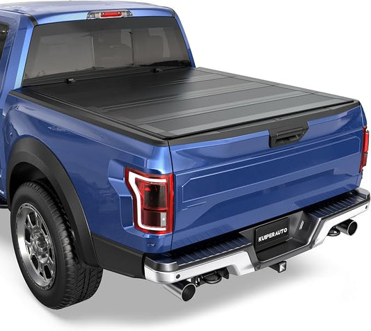 KUIPERAUTO 6.5ft Quad-Fold FRP Hard Truck Bed Tonneau Cover Compatible with 2004-2014 Ford F-150,On Top Mount,Lockable,Styleside Bed 78.9inch