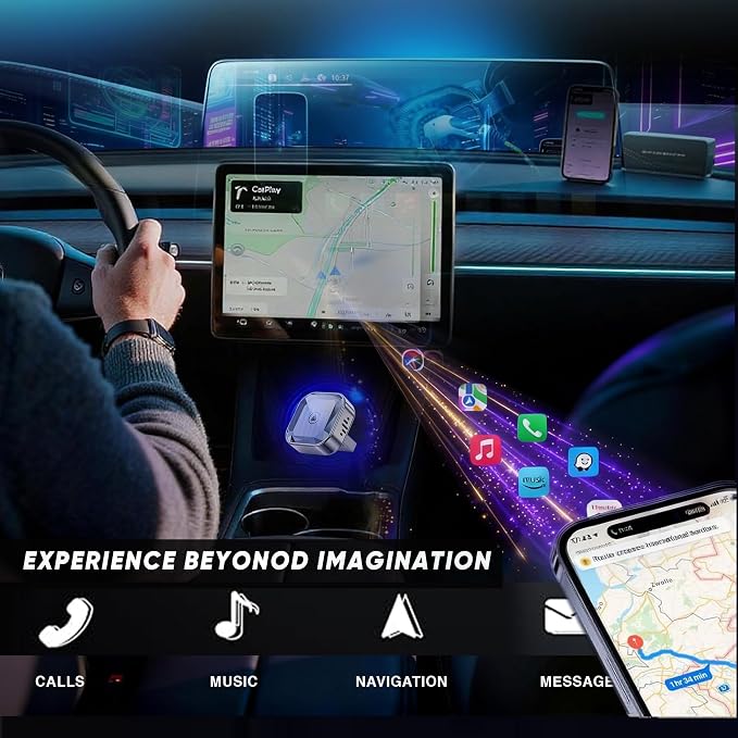 Wireless CarPlay Adapter 2026 Upgraded – 2-in-1 Suitable for Apple iPhone & Android, with Compact Size Plug-and-Play Convenience, and Fast Stable Connection for CarPlay & Android Applications (Sliver)