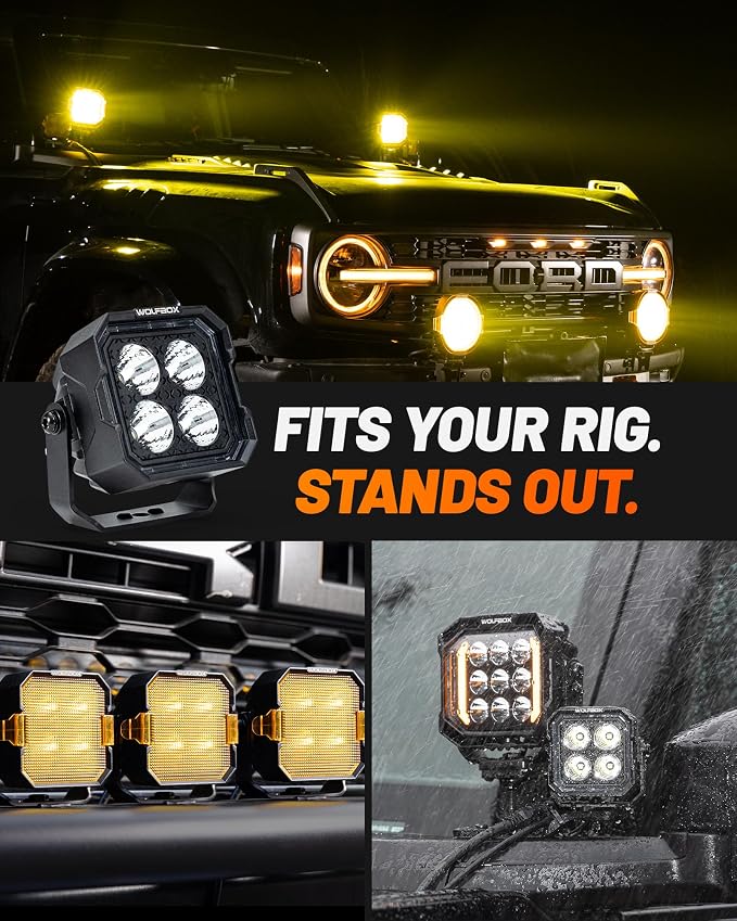 WOLFBOX 3 Inch LED Pods - True Power and Lumens Off Road Ditch Lights DRL with 4 Covers, Professional Fog Lights for Jeep Ford UTV ATV, IP69K Top-Level Waterproof, 2PCS
