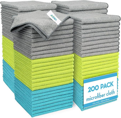 AIDEA Microfiber Cleaning Cloth-200PK, Soft Microfiber Towels for Cars, Absorbent Cleaning Rags, Lint-Free Streak-Free Wash Cloths for House, Kitchen, Window(12in.x12in)