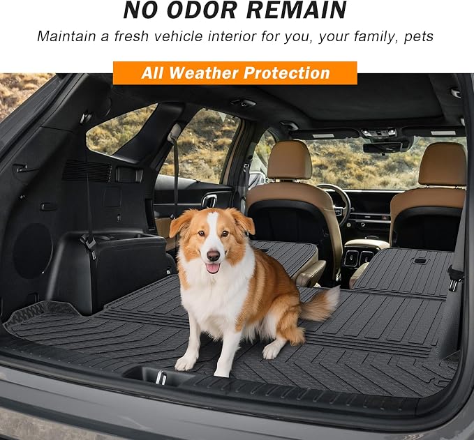 KUST Floor Mats Set for Kia Sorento 2021-2025 2026 (6 Seater, Not for Hybrid), All Weather Rear Trunk Cargo Liner with 2nd Row Back Seat Protector Full Set Car Mats Accessories TPE Rubber Raised Edge