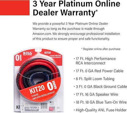BOSS Audio Systems KIT20 0 Gauge Amplifier Installation Wiring Kit - A Car Amplifier Wiring Kit Helps You Make Connections and Brings Power to Your Radio, Subwoofers and Speakers