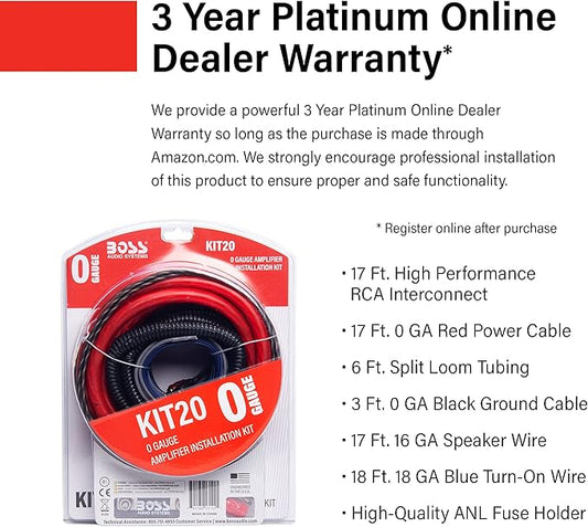 BOSS Audio Systems KIT20 0 Gauge Amplifier Installation Wiring Kit - A Car Amplifier Wiring Kit Helps You Make Connections and Brings Power to Your Radio, Subwoofers and Speakers