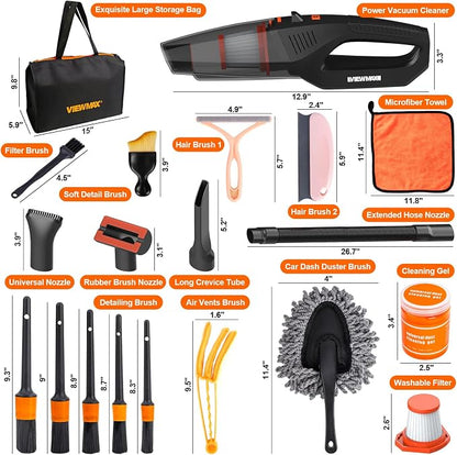 Car Cleaning Kit 19Pcs, Car Interior Detailing Kit with 12000PA High Power Handheld 12V Corded Vacuum, Detailing Brush Set, Cleaning Gel, Complete Car Vacuum Cleaner with Storage Bag for Men & Women