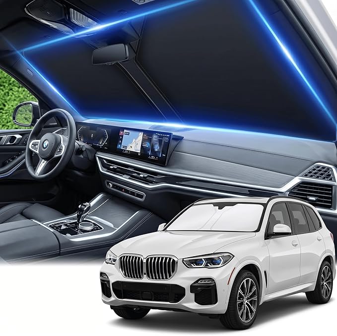 for BMW X5 Windshield Sun Shade 2019-2026, Custom Fit Front Window Visor, Foldable UV Ray Blocker for X5 M Sport XLine SUV Accessories