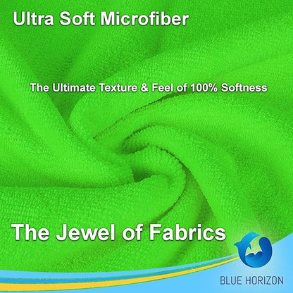 Blue Horizon Microfiber Cleaning Towels, Pack of 24, Ultra Soft Plush Washcloth, All Purpose Premium Microfiber Detailing Cleaning Cloths Reusable Shop Towels (16" x 16", Green)