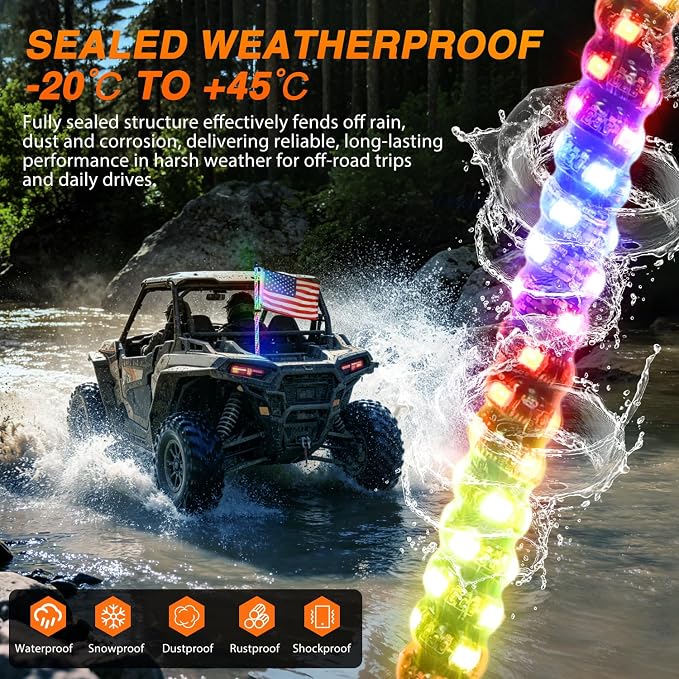 Nilight LED Whip Light 1PC 3FT Spiral RGB Antenna Whips with Spring Base, App/Remote Control DIY Chasing Patterns Brake & Reverse Lights for Side by Side ATV UTV RZR Can-Am Buggy Jeep
