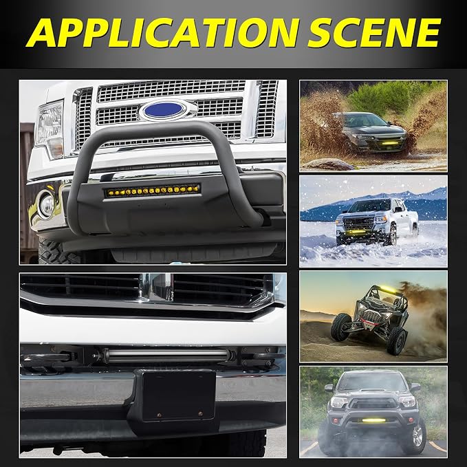 20 Inch Amber Light Bar 105W OSRAM LED Slim Single Row Light Kit w/Wiring Harness Black Cover Spot Flood Combo Off Road Driving Bumper Grill Lights for Trucks Pickup SUV UTV ATV Snowmobile