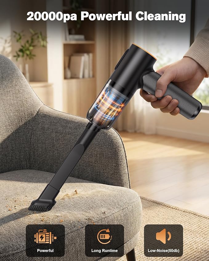 Car Vacuum Cleaner, 20000Pa Suction Power Handheld Vacuum Cleaner, 4-in-1 Portable Car Vacuum with 2 Suction Modes, Cordless Mini Vacuum with Type-C Charge for Car, Home, Office Desk, Keyboards