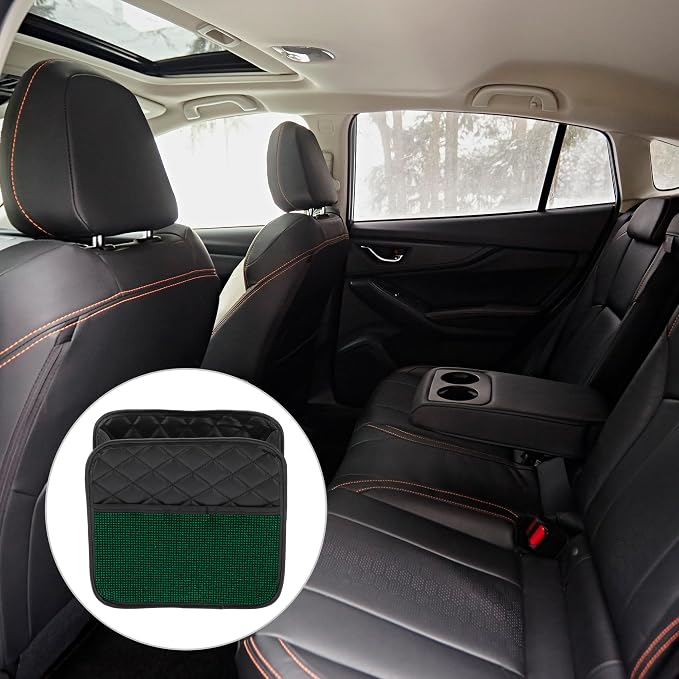 1 Pcs Universal Car Trash Can Hanging 10.2" Length 3.5" Width 10.2" Height Trash Bin Green Black Faux Leather Rhinestone
