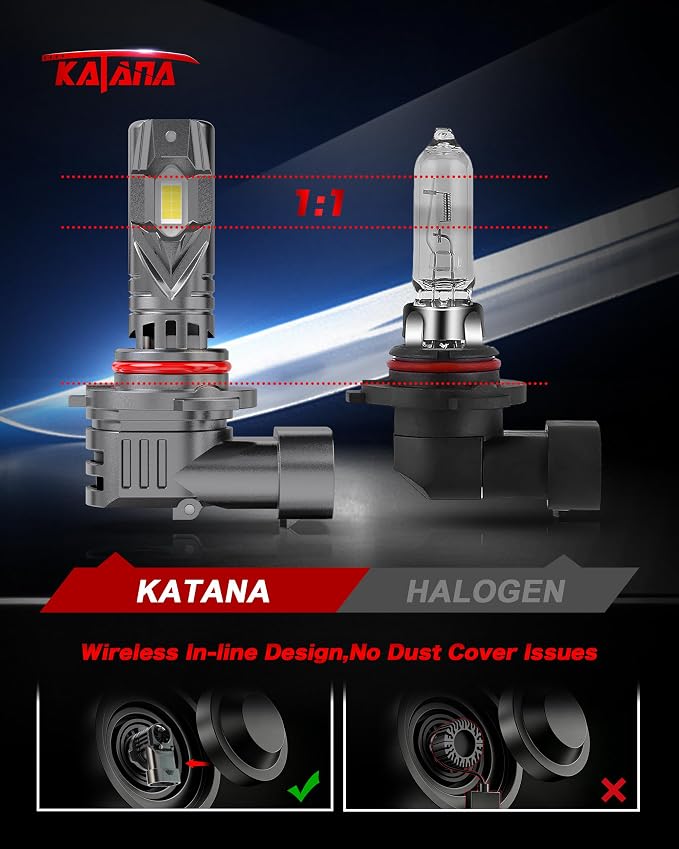 KATANA Upgraded 9005 9006 Bulbs, 36000LM 6500K Xenon White Super Bright Mini Size with Cooling Fan, HB3 HB4 Canbus Ready Fog Light , Pack of 4
